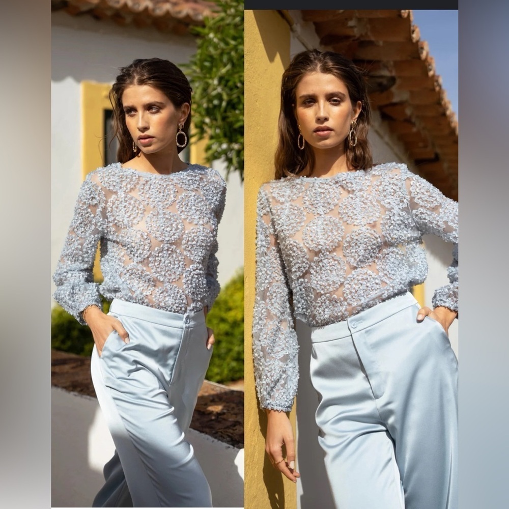 Choklate Paris Rosette Mesh Blouse Sky Blue Romantic Fairy Street , sizeโ M/L